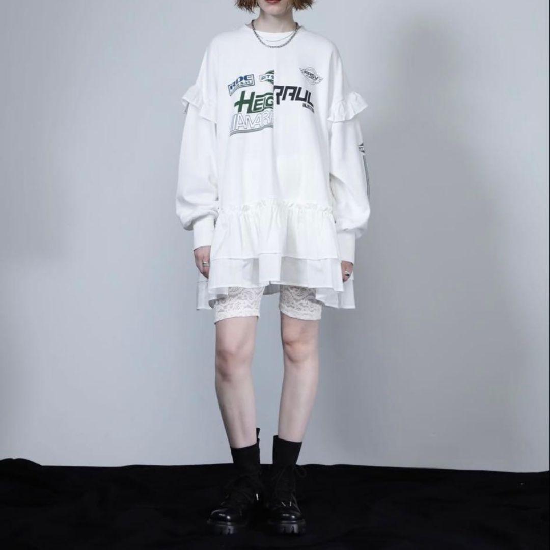 ローズバッド 完売品 スポーツロゴフリルドッキングチュニック スウェット 白