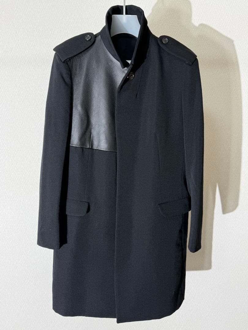 ヨウジヤマモト 02aw レザー切り替え ウールコート