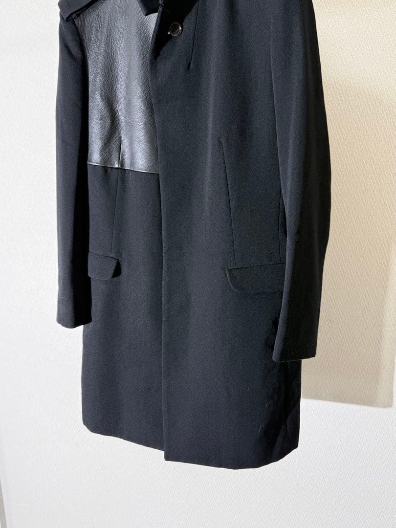 ヨウジヤマモト 02aw レザー切り替え ウールコート