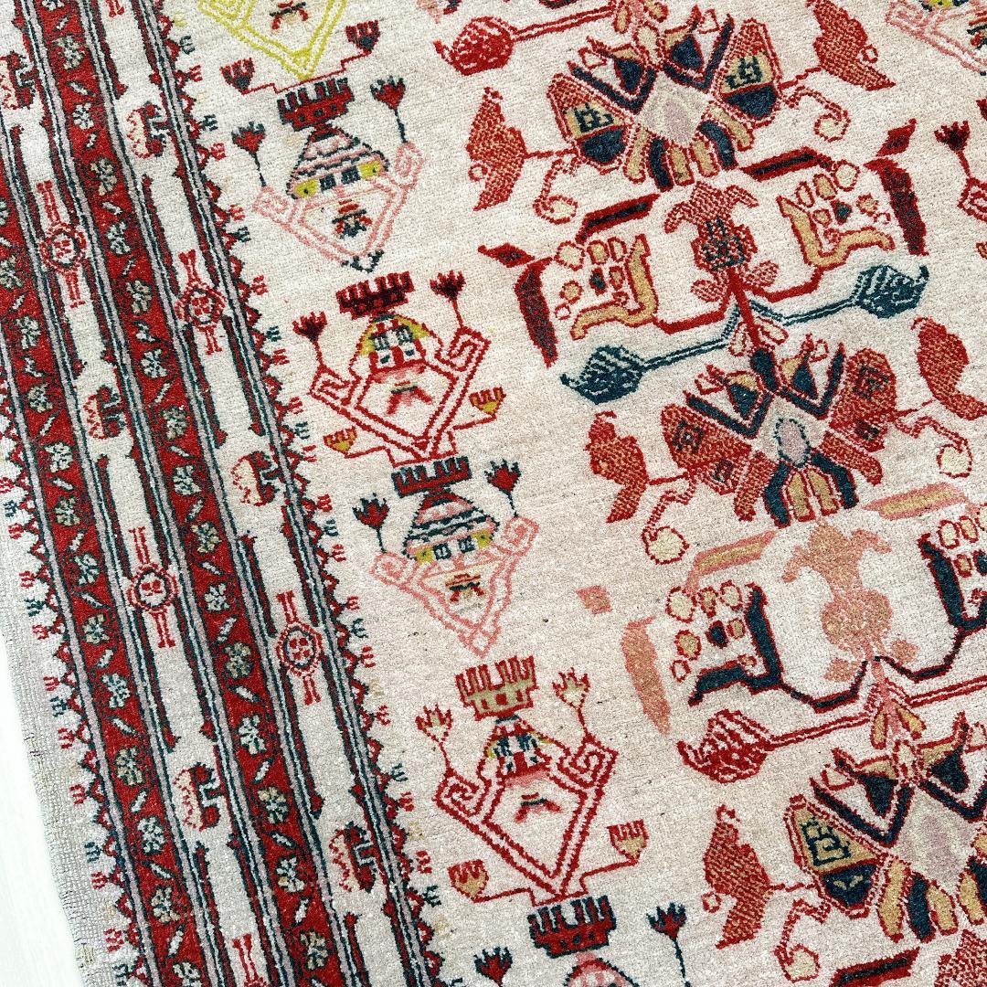 トルコ製ヴィンテージラグ771高級 レア アイボリー レッド イエロー グリーン