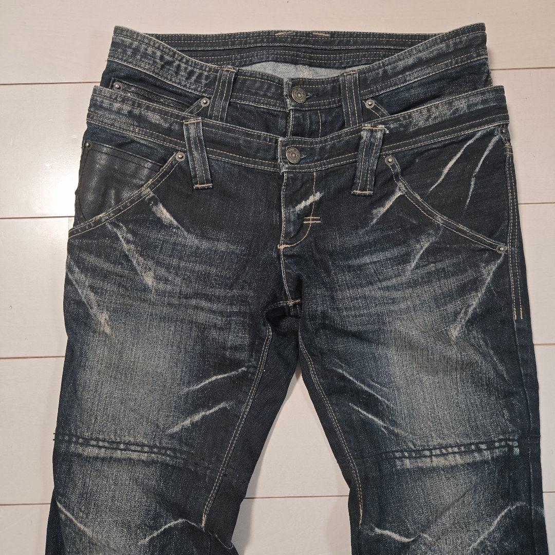 PPFM ダブルウエスト　デニム　ジーンズ　y2k archive レザー