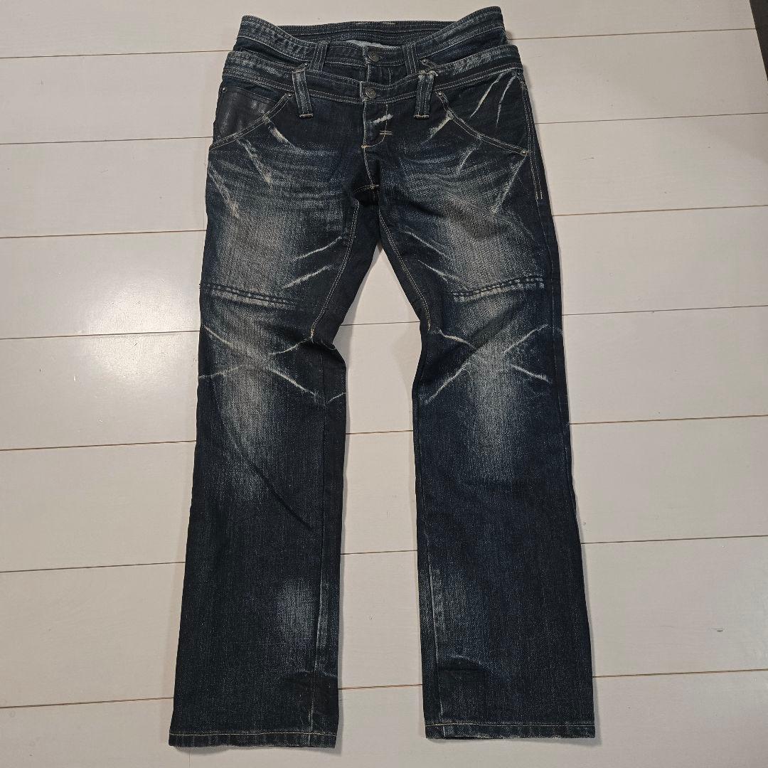 PPFM ダブルウエスト　デニム　ジーンズ　y2k archive レザー