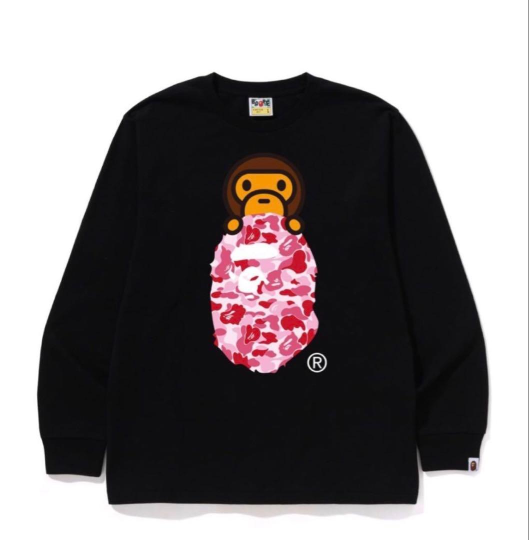 A BATHING APE ABC CAMO MILO ロンT Tシャツ ピンク