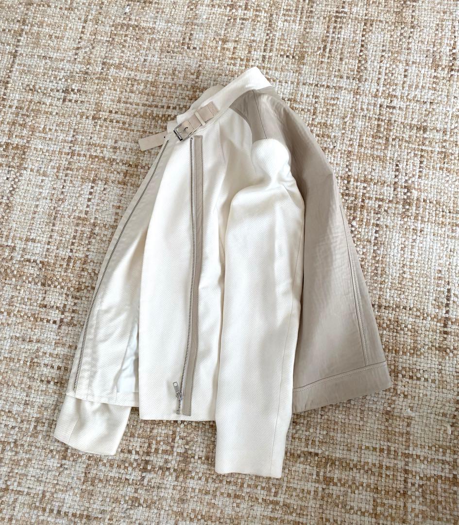 HELMET LANG ライダースジャケット 白×グレージュ　0