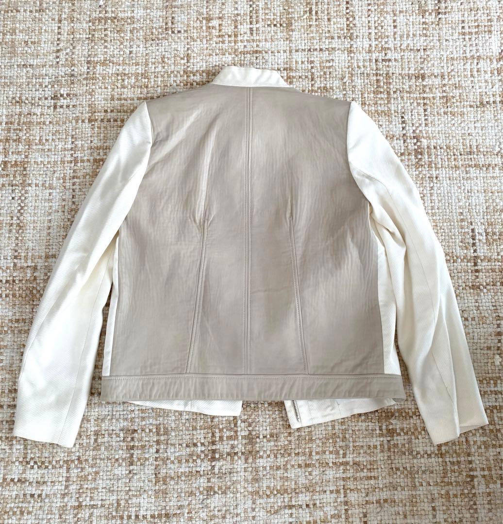 HELMET LANG ライダースジャケット 白×グレージュ　0