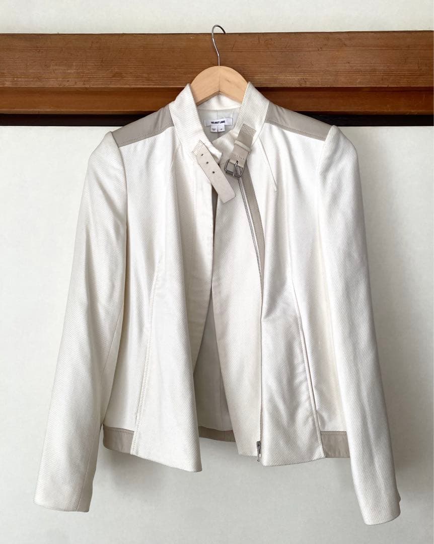 HELMET LANG ライダースジャケット 白×グレージュ　0