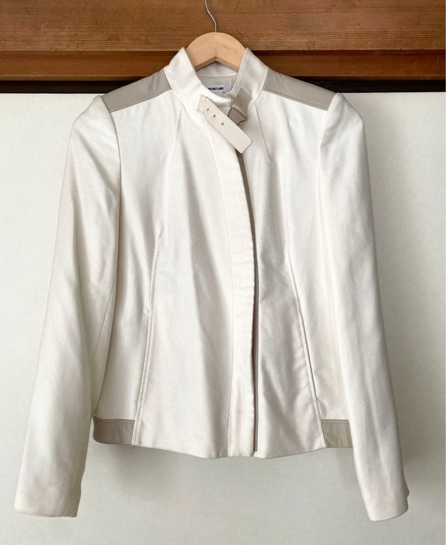 HELMET LANG ライダースジャケット 白×グレージュ　0