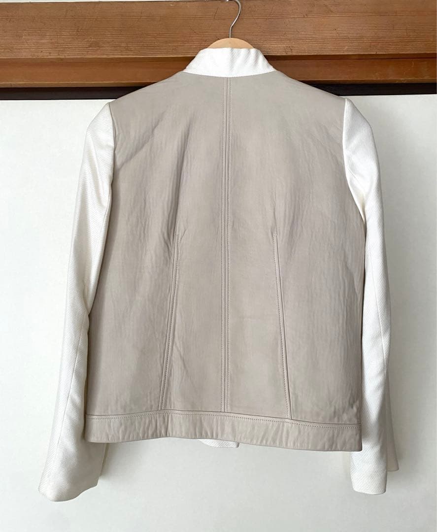 HELMET LANG ライダースジャケット 白×グレージュ　0