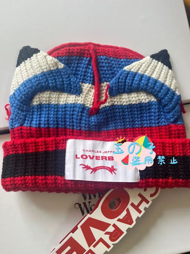 男女兼用CHARLES JEFFREY LOVERBOY ニット帽青赤