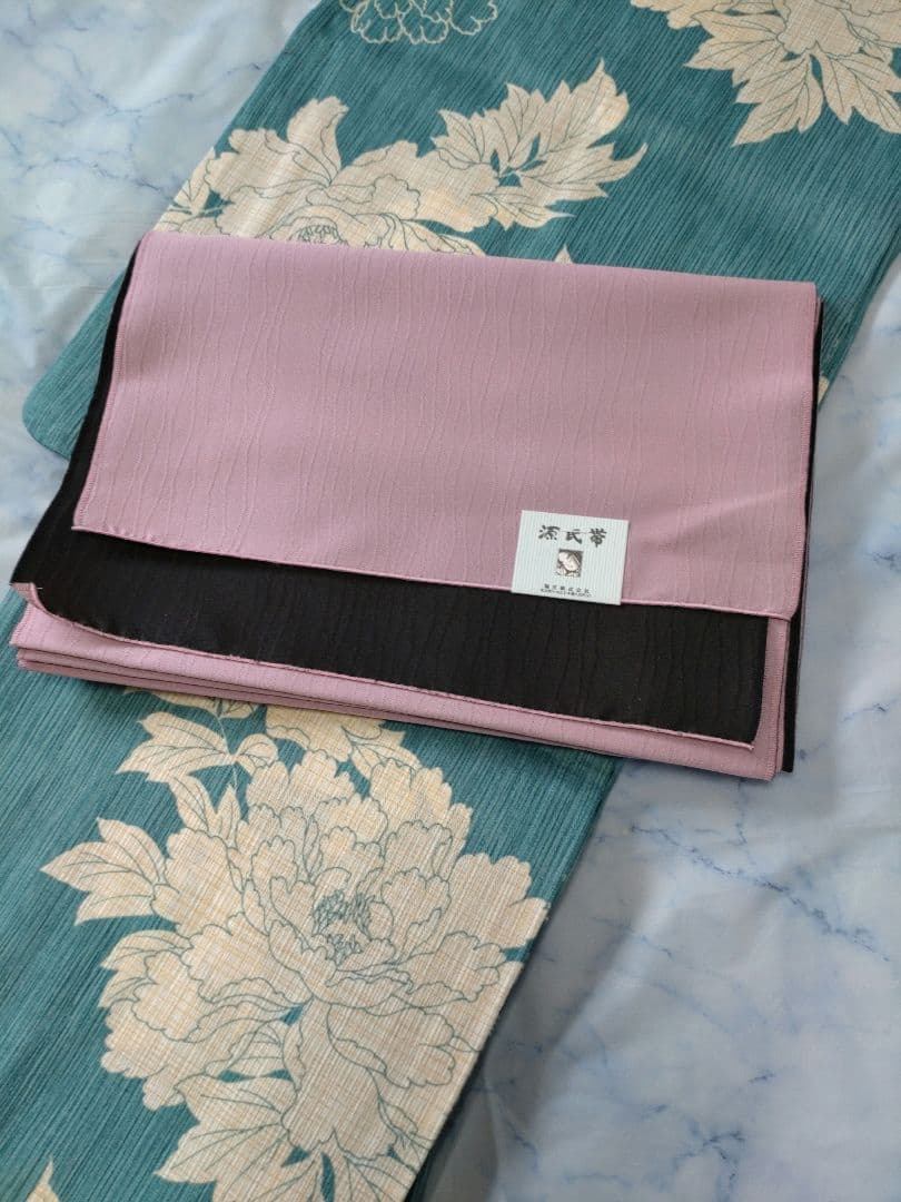 【ラスト１枚】✿新品未使用　綿麻浴衣　ターコイズブルー　高級浴衣　碧色　牡丹