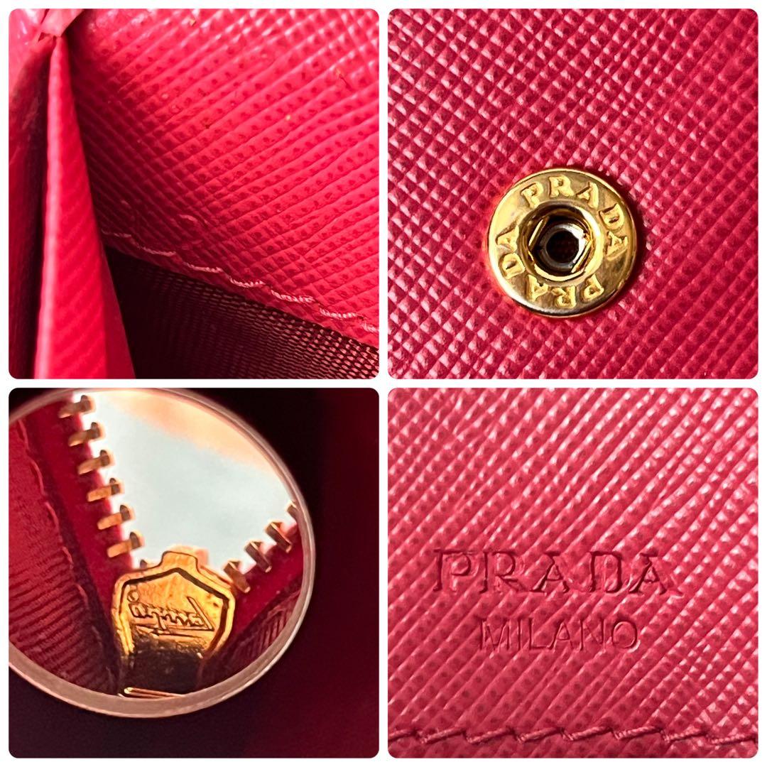 良品✨PRADA フィオッコ　サフィアーノ　メタルロゴ　リボン　ピンク　長財布