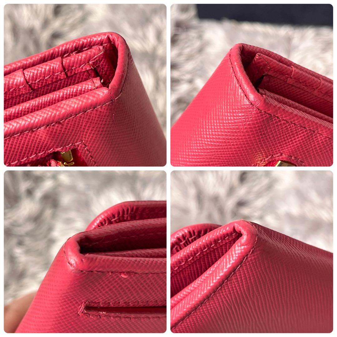 良品✨PRADA フィオッコ　サフィアーノ　メタルロゴ　リボン　ピンク　長財布