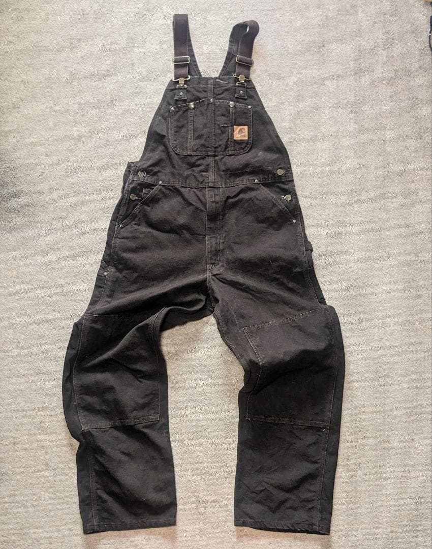 美品 カーハート オーバーオール ダック ダブルニー W36 ダークブラウン