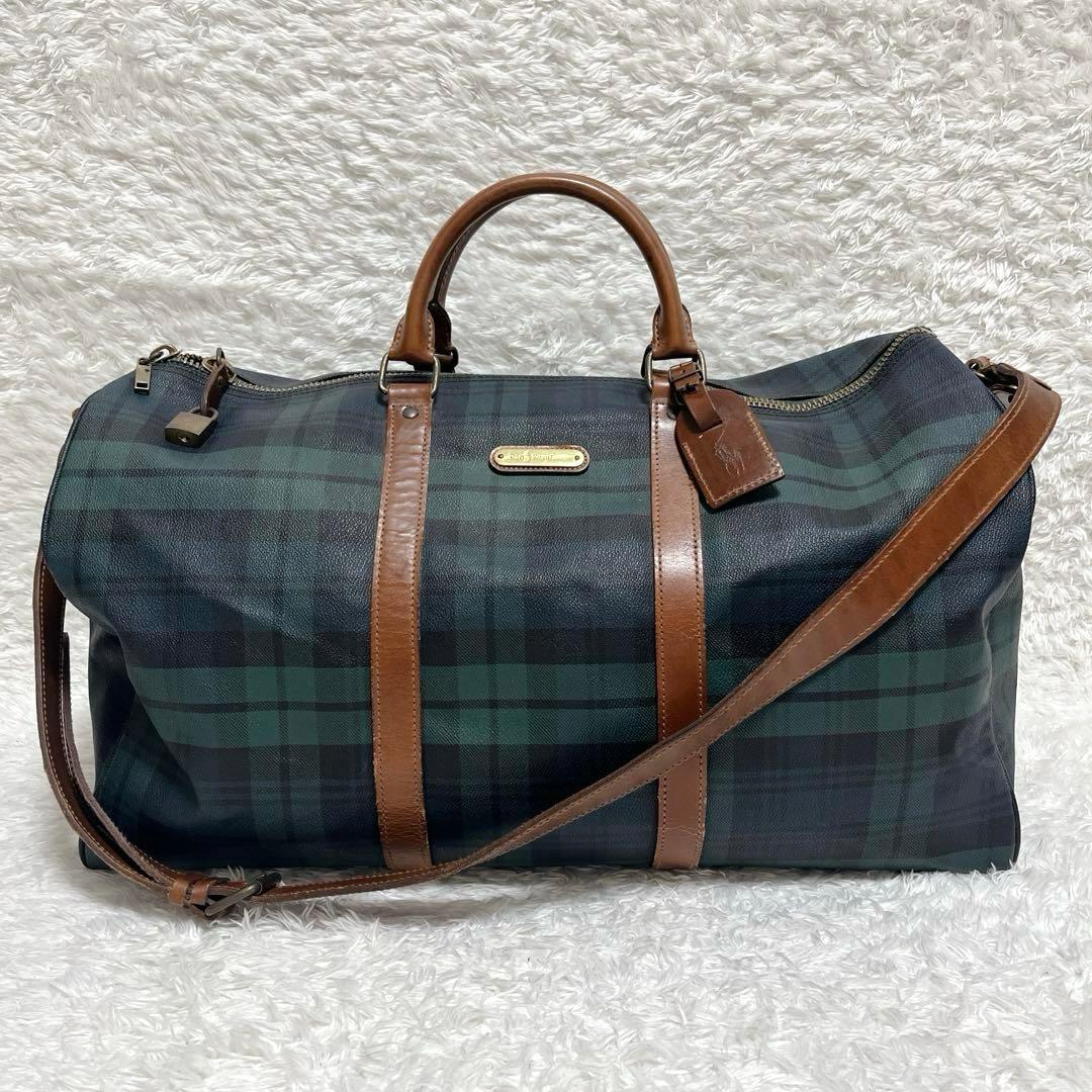 ポロラルフローレン　PVC ボストンバッグ　大容量　グリーン　チェック