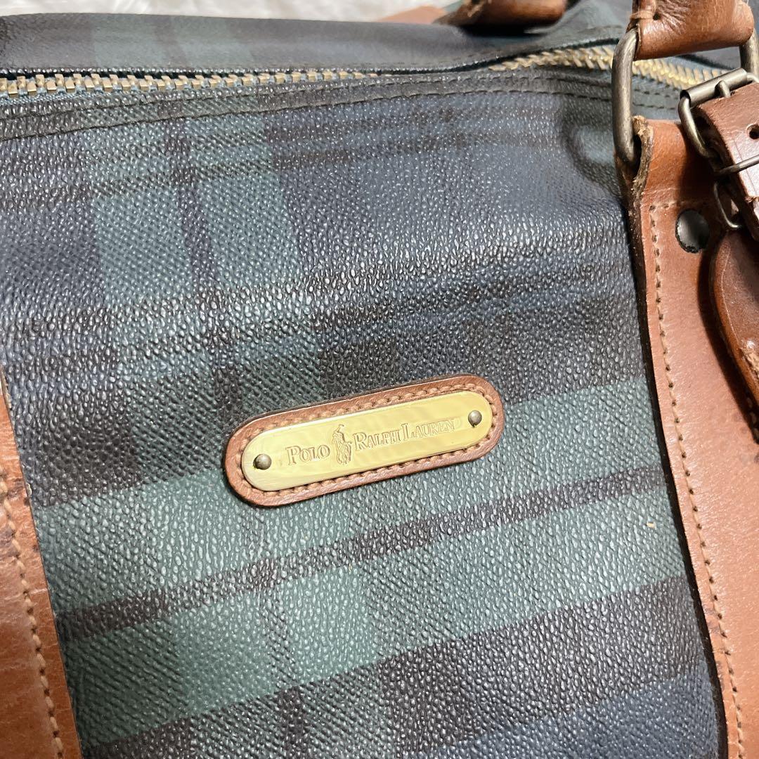 ポロラルフローレン　PVC ボストンバッグ　大容量　グリーン　チェック
