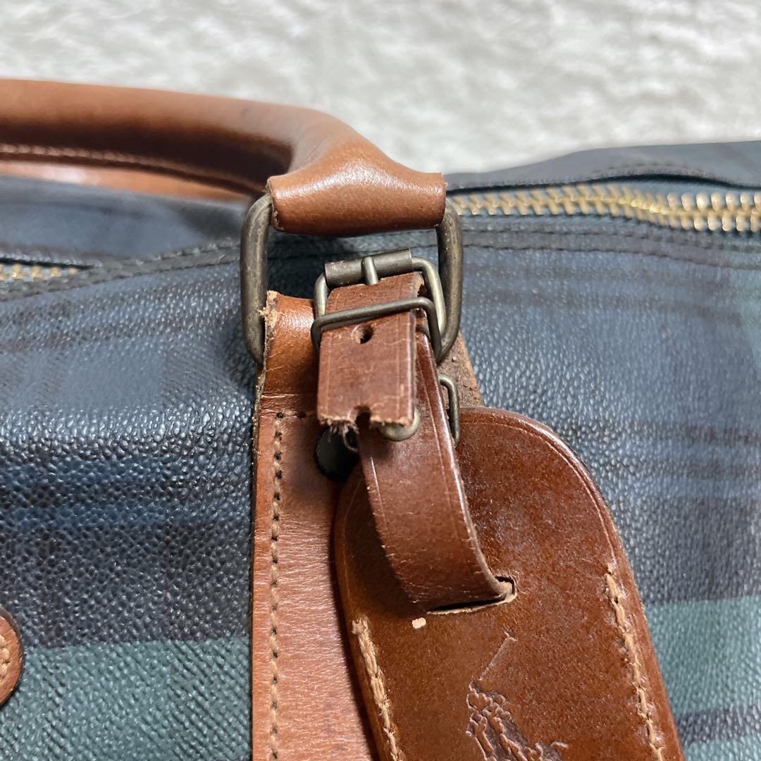 ポロラルフローレン　PVC ボストンバッグ　大容量　グリーン　チェック