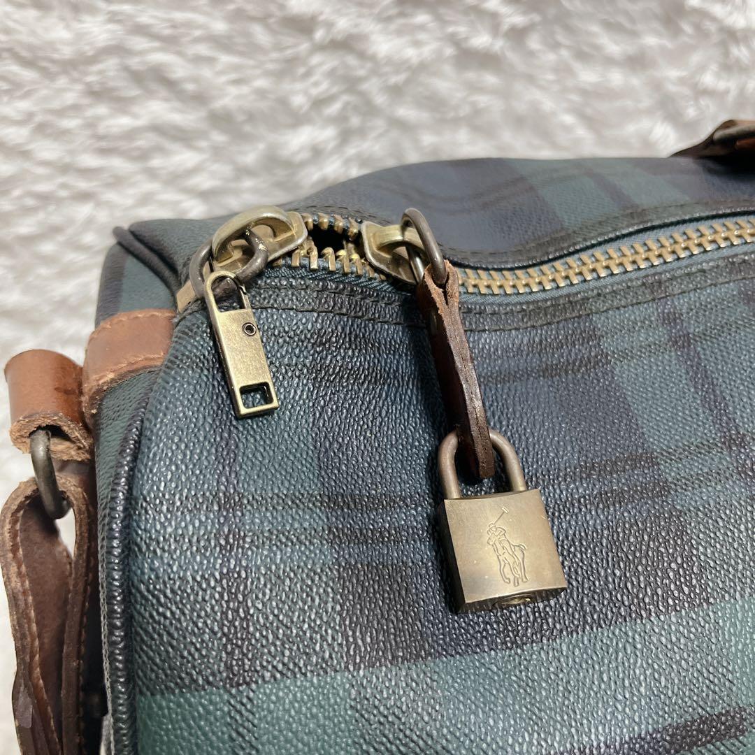 ポロラルフローレン　PVC ボストンバッグ　大容量　グリーン　チェック