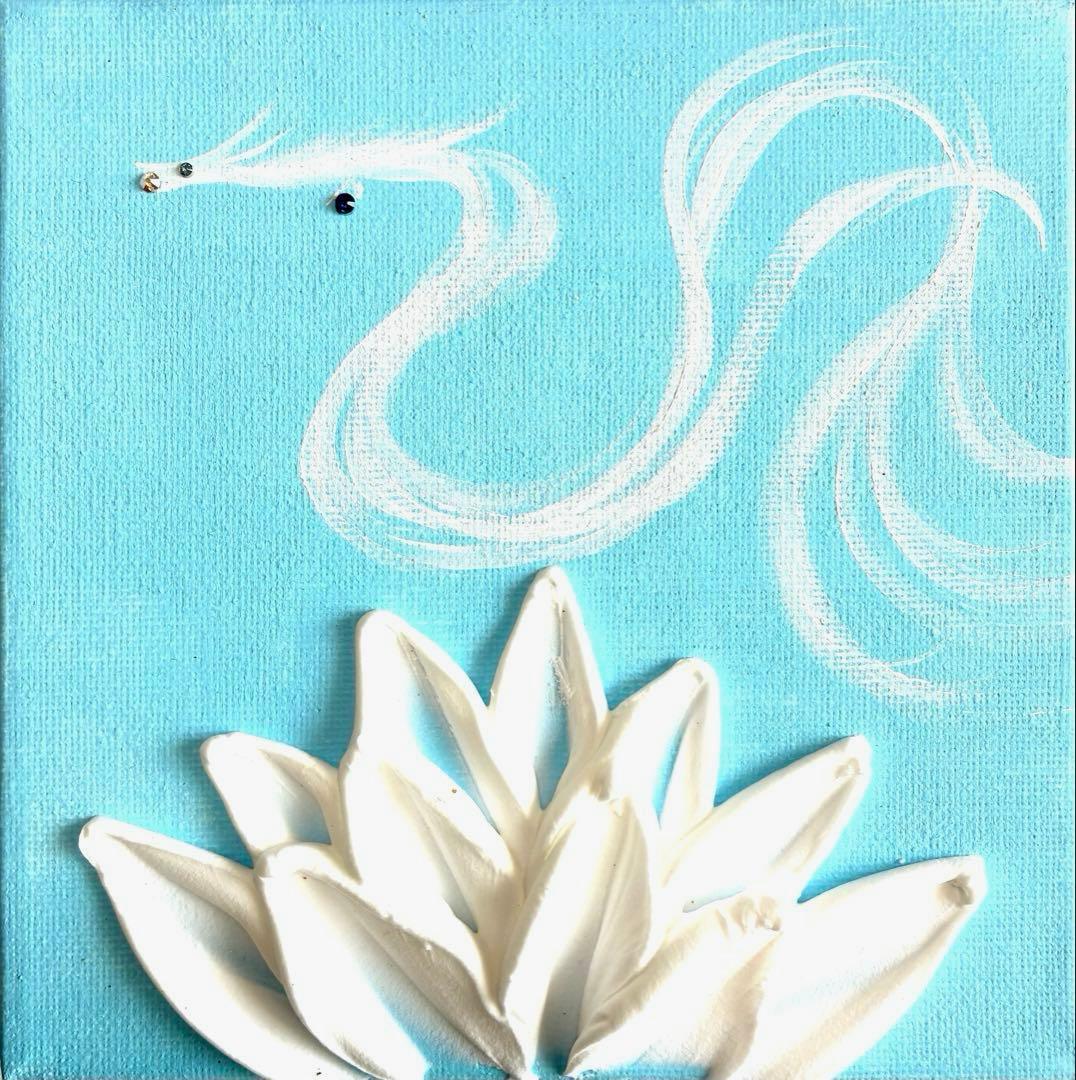 開運絵画　龍神様　富士山　チャクラ　龍雲　白龍　金龍　梅の花　金箔