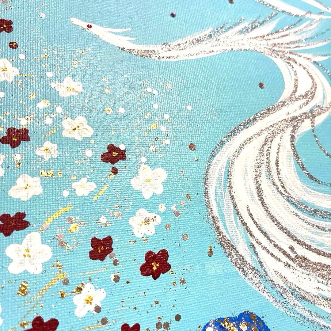 開運絵画　龍神様　富士山　チャクラ　龍雲　白龍　金龍　梅の花　金箔