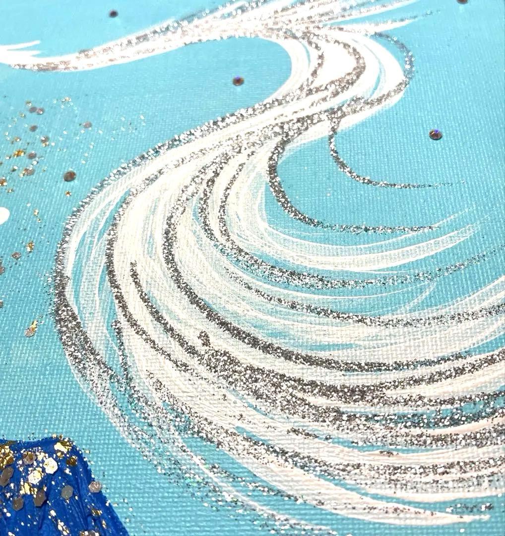 開運絵画　龍神様　富士山　チャクラ　龍雲　白龍　金龍　梅の花　金箔