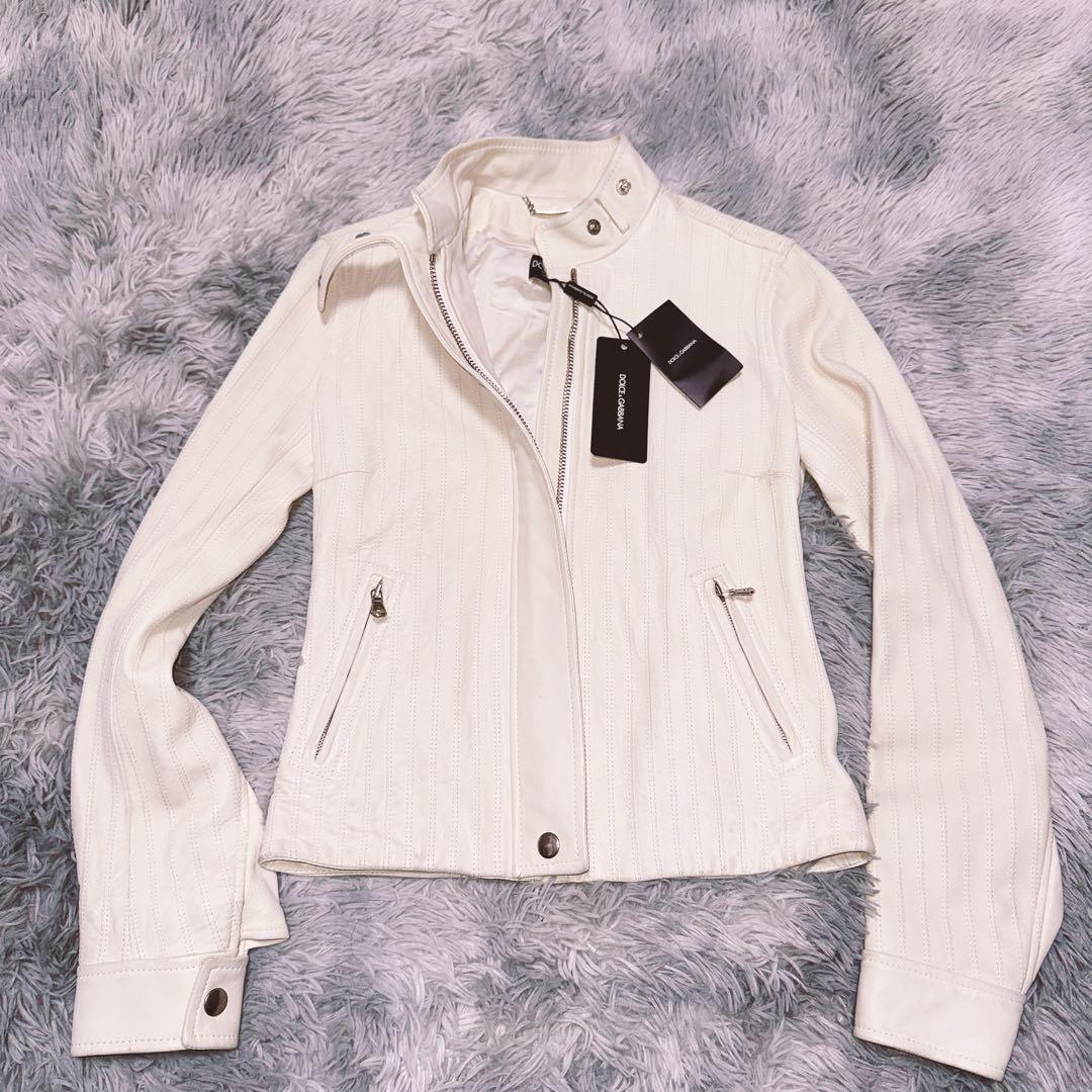 ドルチェ&ガッバーナ　ホワイト　ライダース　38 シープスキン