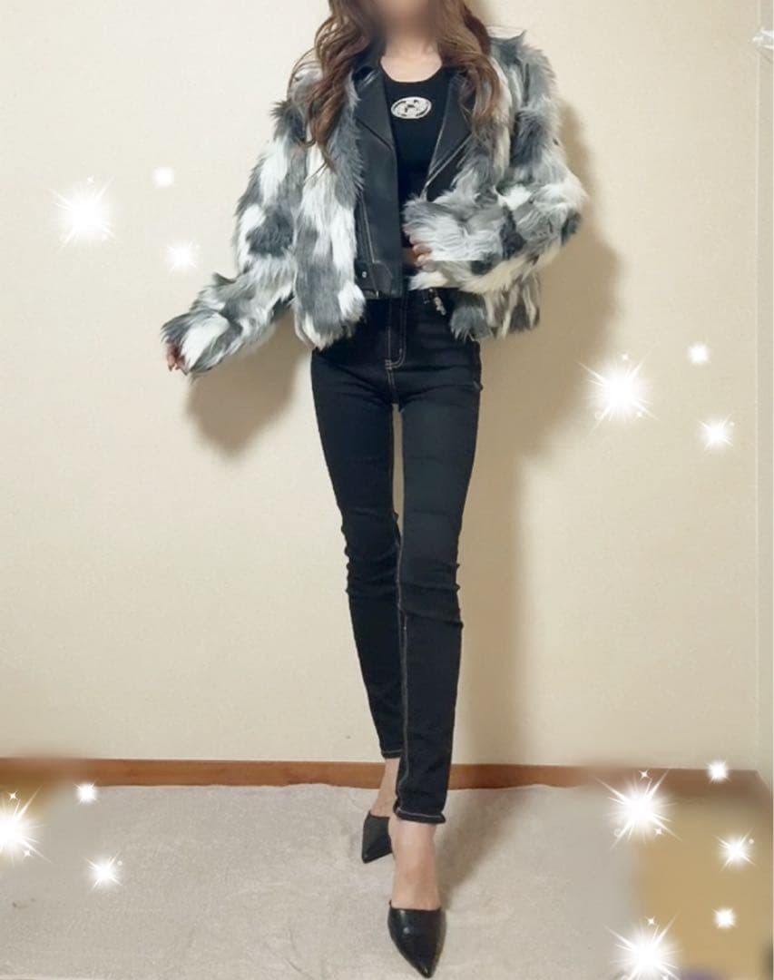 即日発送！GYDA レイヤードエコファーライダースジャケット　ミックス　僅か