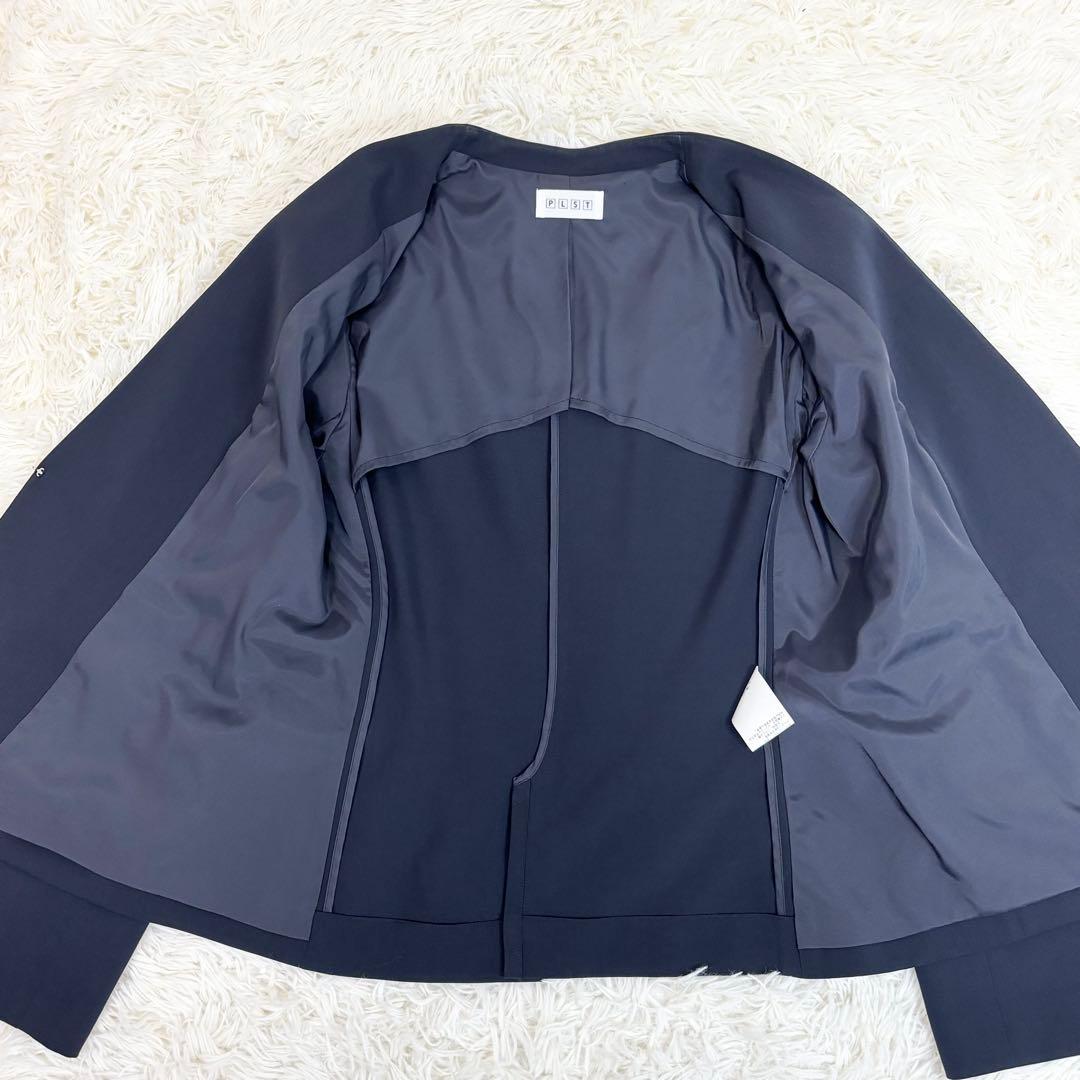 PLST パンツセットアップ　ノーカラー　パンツスーツ　ネイビー