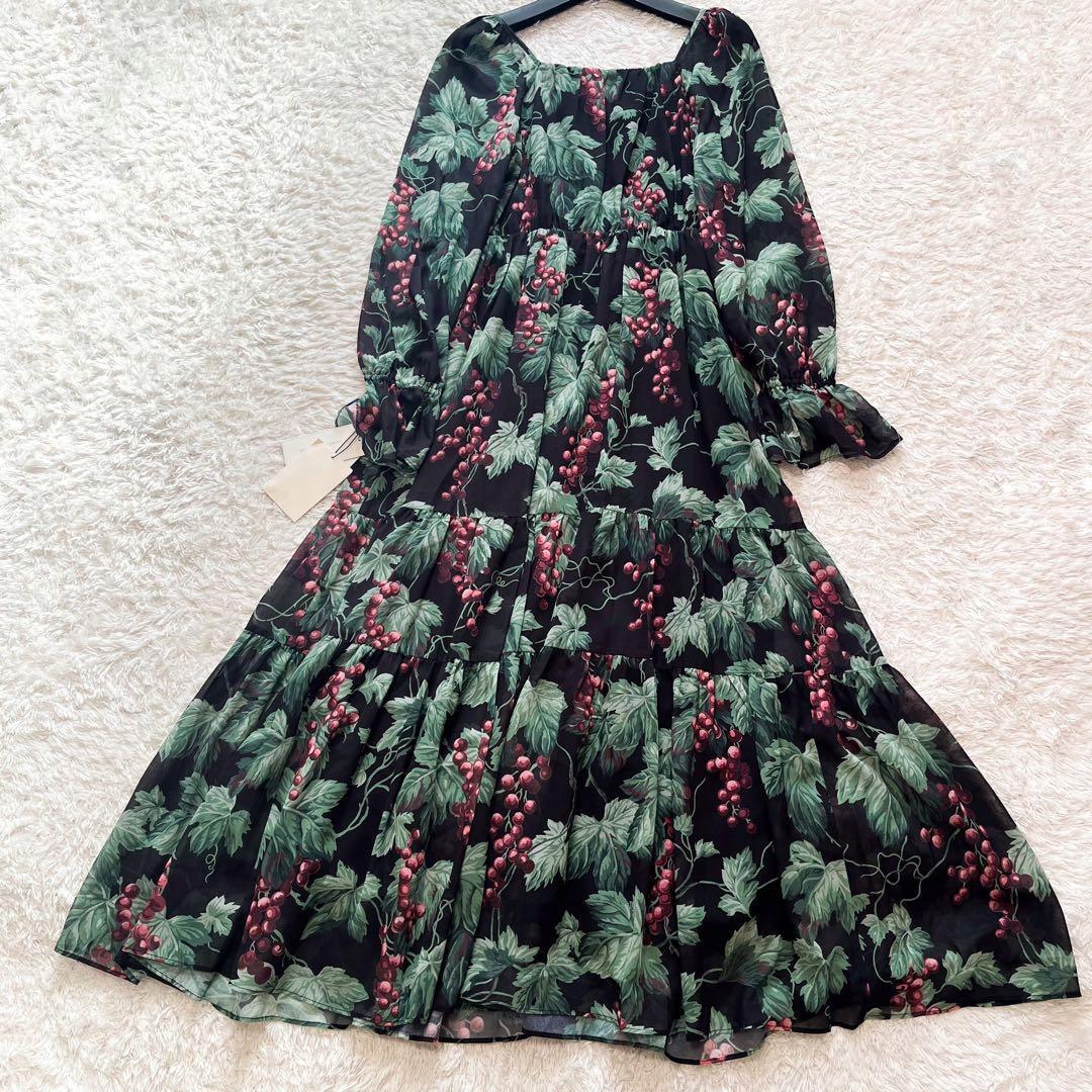 グレースコンチネンタル グレーププリントティアードワンピース ぶどう柄　36