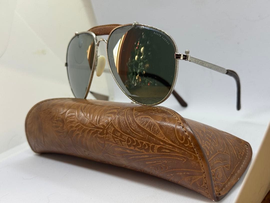 【ヴィンテージ】イタリア製ラルフローレン　革巻き　ティアドロップ　サングラス