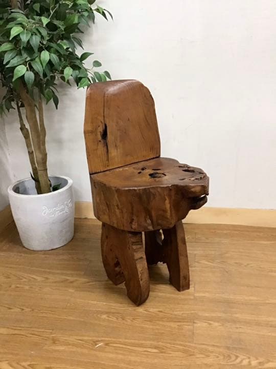 Jenny☆管85☆天然木椅子☆和製ヴィンテージ☆民芸家具☆総欅材☆花台