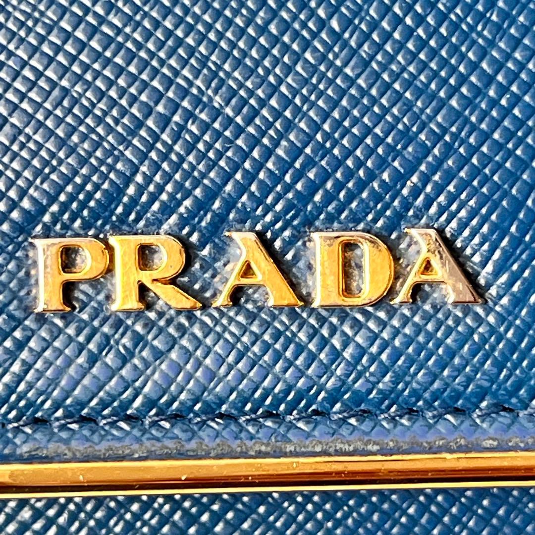 美品✨PRADA サフィアーノ　メタルバー　ネイビー　長財布　メタルロゴ