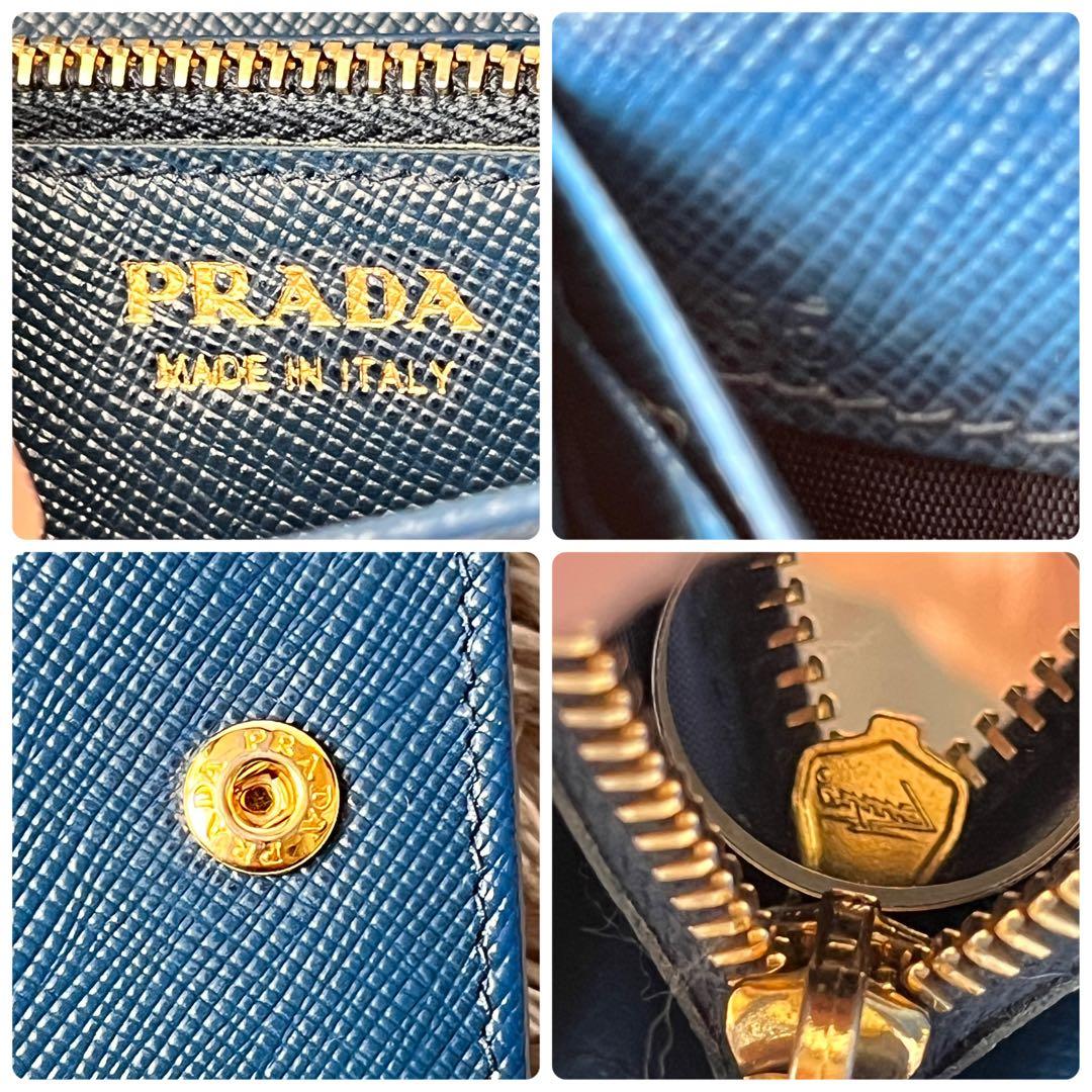 美品✨PRADA サフィアーノ　メタルバー　ネイビー　長財布　メタルロゴ