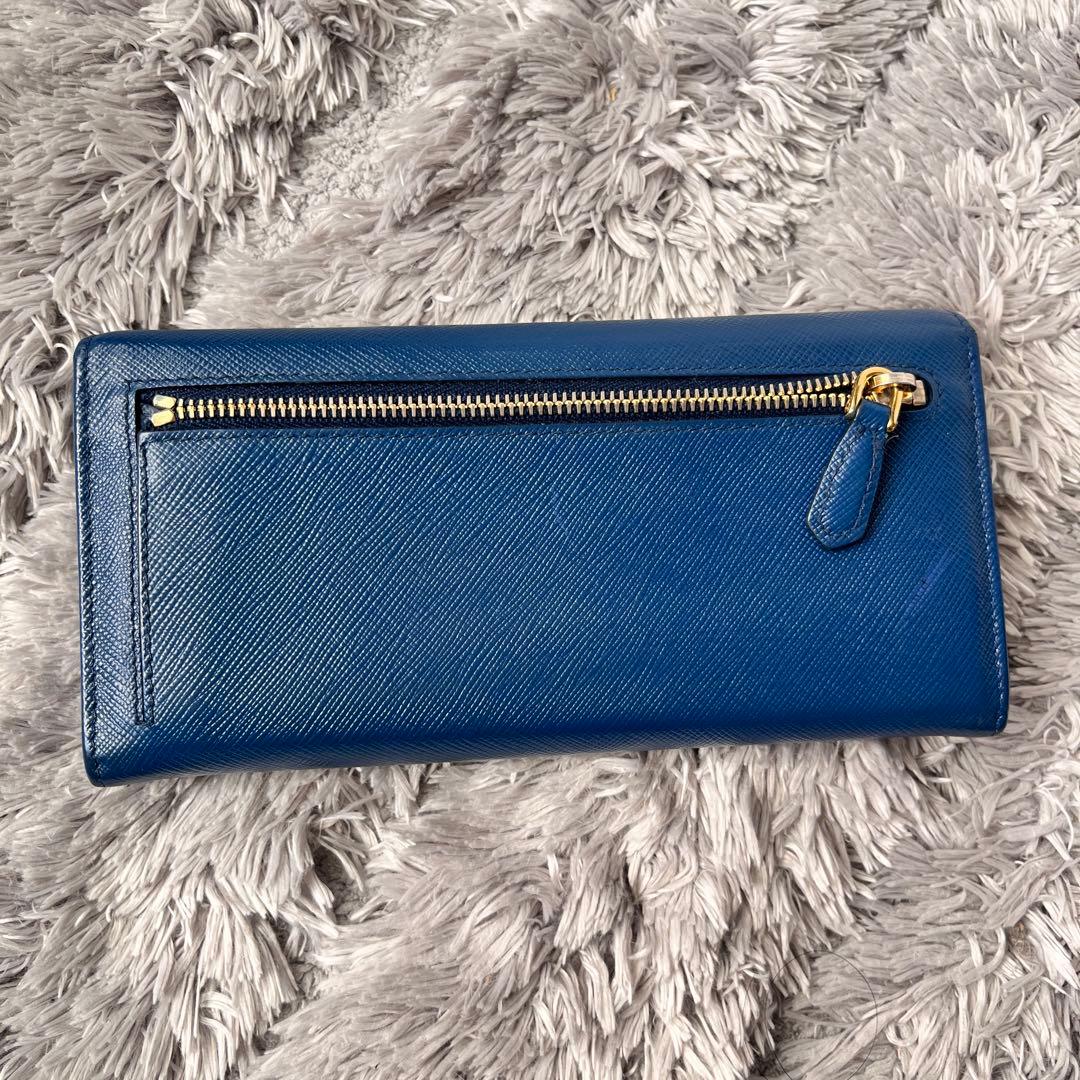 美品✨PRADA サフィアーノ　メタルバー　ネイビー　長財布　メタルロゴ