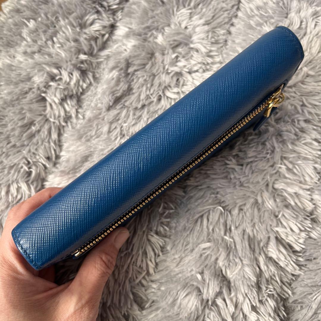 美品✨PRADA サフィアーノ　メタルバー　ネイビー　長財布　メタルロゴ