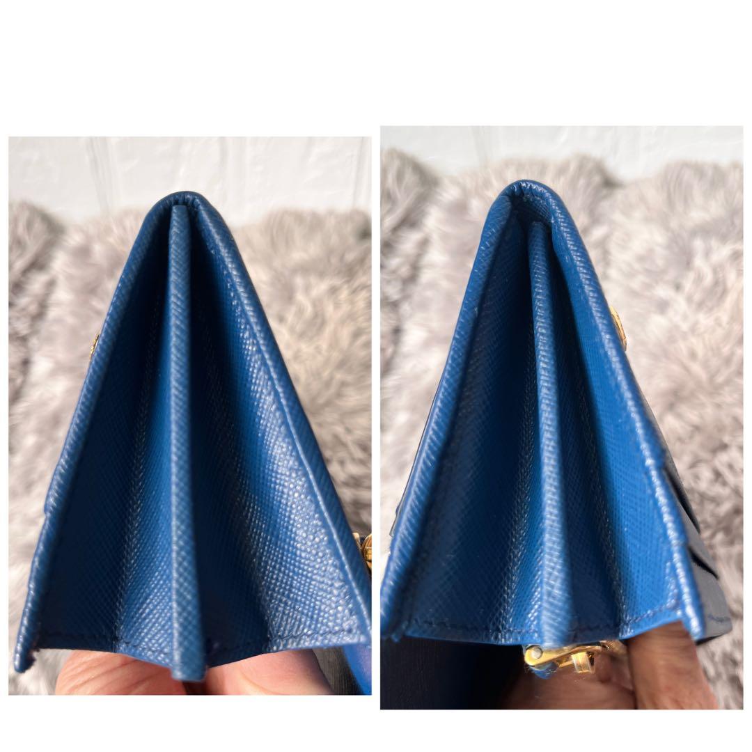 美品✨PRADA サフィアーノ　メタルバー　ネイビー　長財布　メタルロゴ