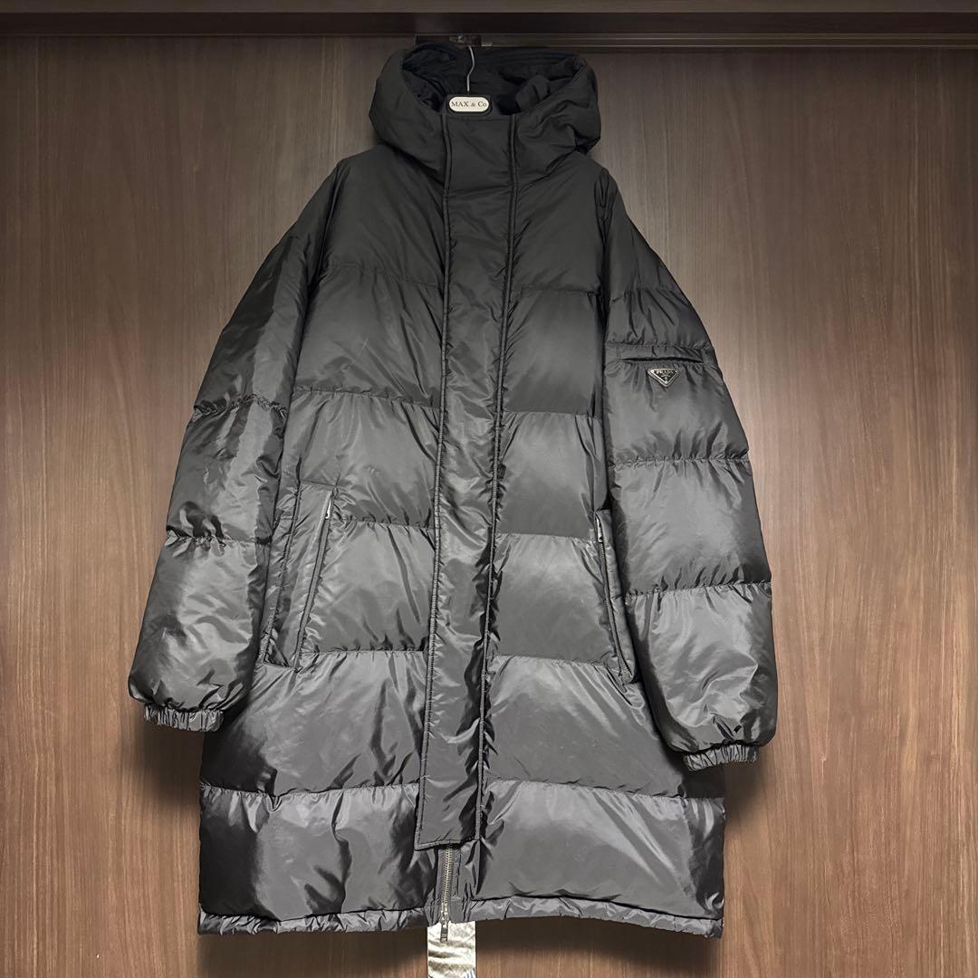 PRADA フード付きロングダウンジャケット 三角ロゴ SGB218 XL