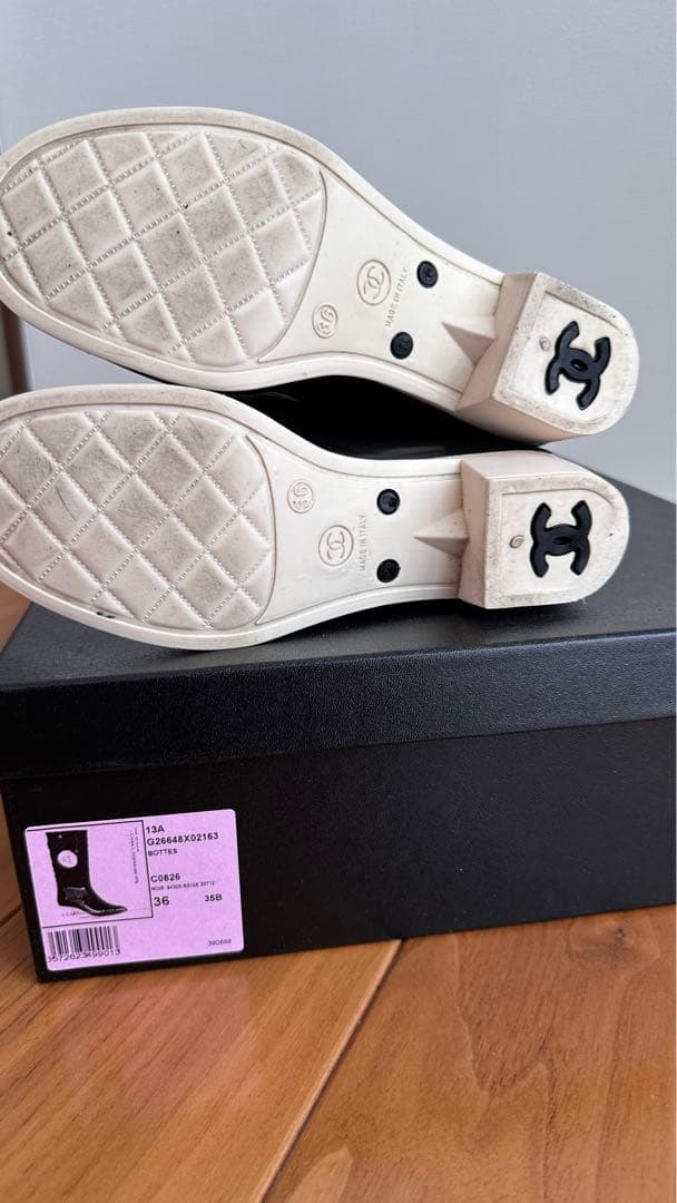 美品　シャネル　カメリア　レインブーツ　CHANEL