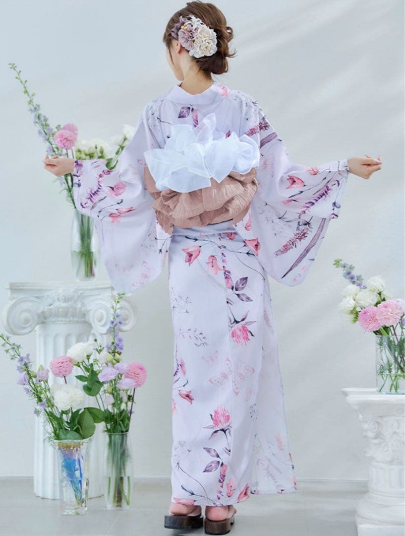 薄紫 花柄 浴衣・帯セット Riuコラボ　Rちゃん　sugar