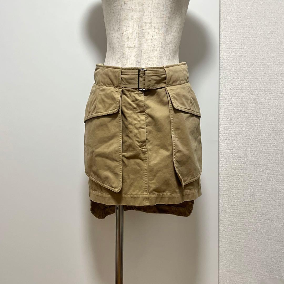 ベージュ コットン混紡 ミニスカート ポケット付き