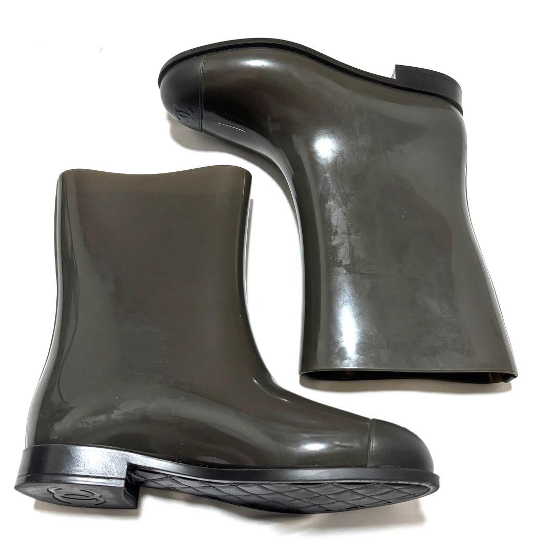 美品 シャネル CHANEL レインブーツ ココマーク 茶系 36 イタリア製