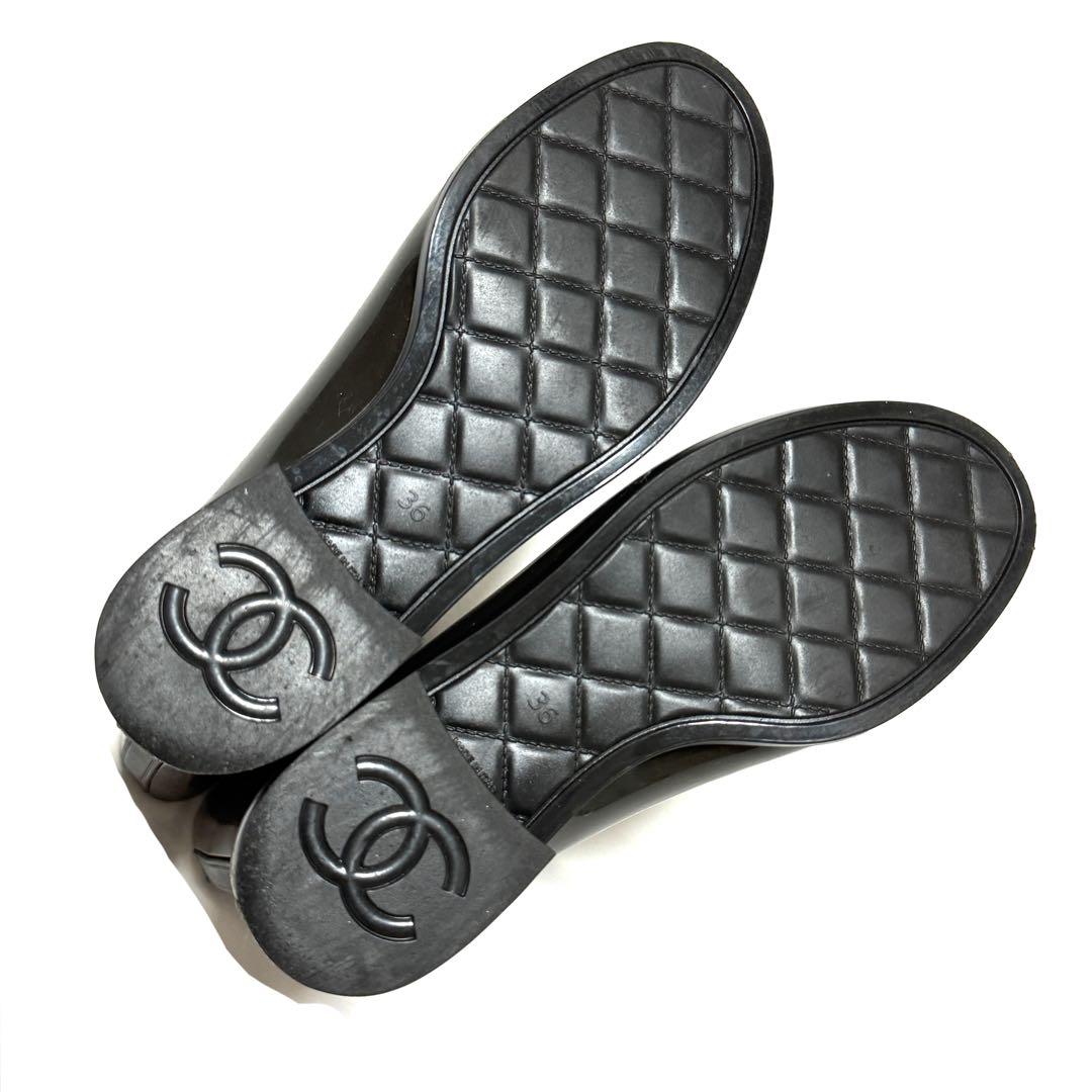 美品 シャネル CHANEL レインブーツ ココマーク 茶系 36 イタリア製