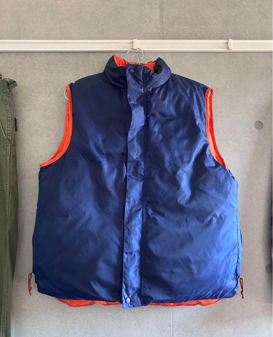 LL Beanネイビー オレンジ ダウンベスト リバーシブル アウトドアLサイズ