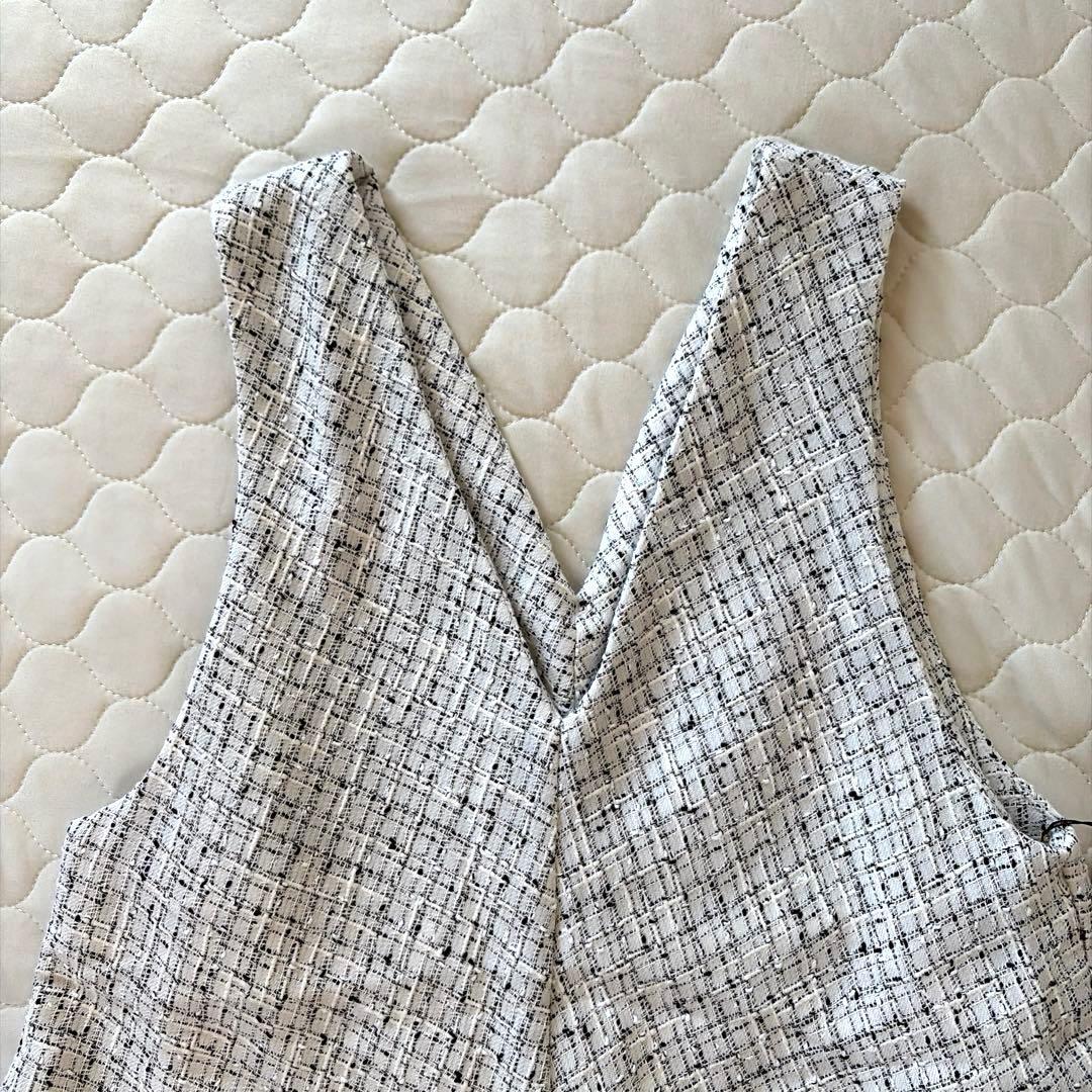 【新品タグ付】BEARDSLEY✴︎ツイードフレアワンピース　ホワイト サイズ1