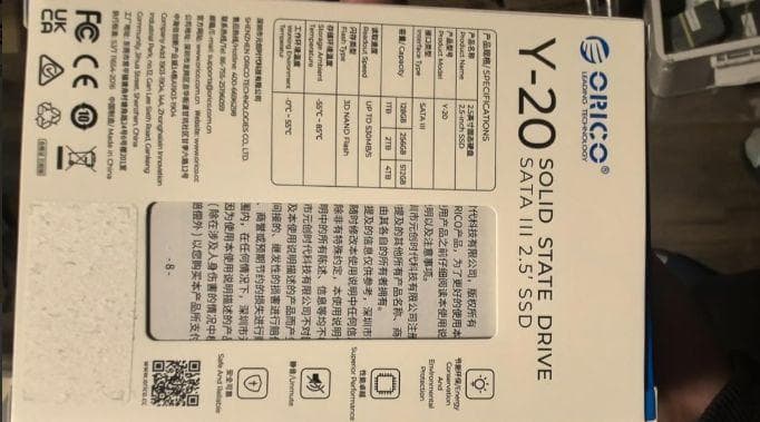 【動作正常】ORICO Y20 2TB 内蔵型SSD 2.5インチ 7mm 3D