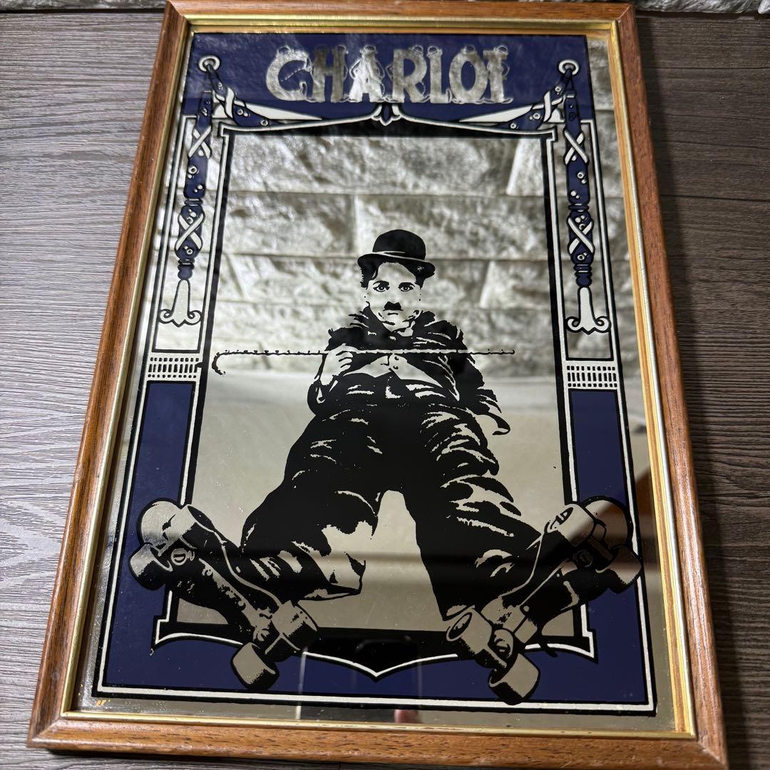 フランス チャールズ・チャップリン 木製フレーム ミラー ヴィンテージ 70s