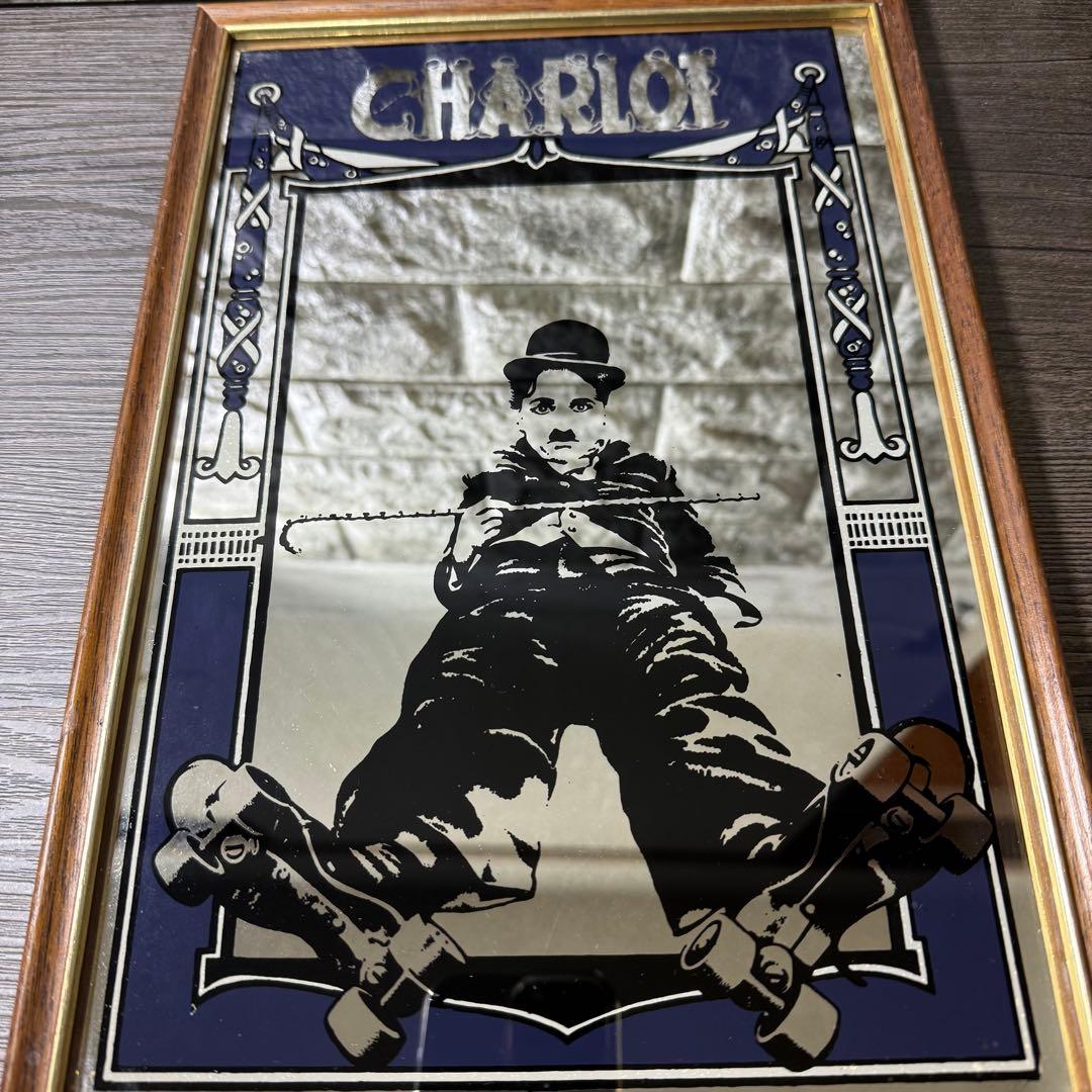 フランス チャールズ・チャップリン 木製フレーム ミラー ヴィンテージ 70s