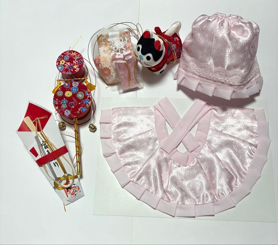 格安【美品】新品未使用品　お宮参り小物6点セット　女の子　ちりめん　N O.18