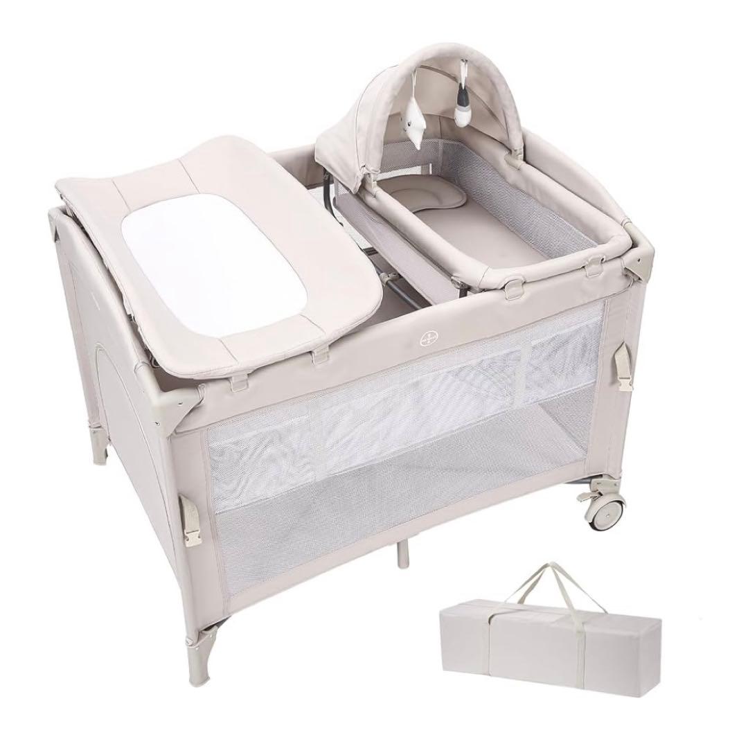 Thinkmax ベビーベッド ゆりかご おむつ替え台付き プレイヤード