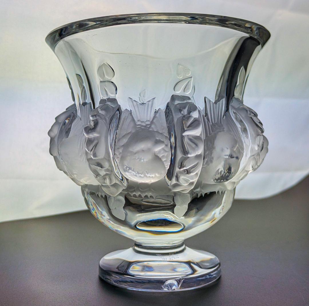 生活に洗練を★ラリック ダンピエール 花瓶 雀葡萄紋フロストガラス フランス