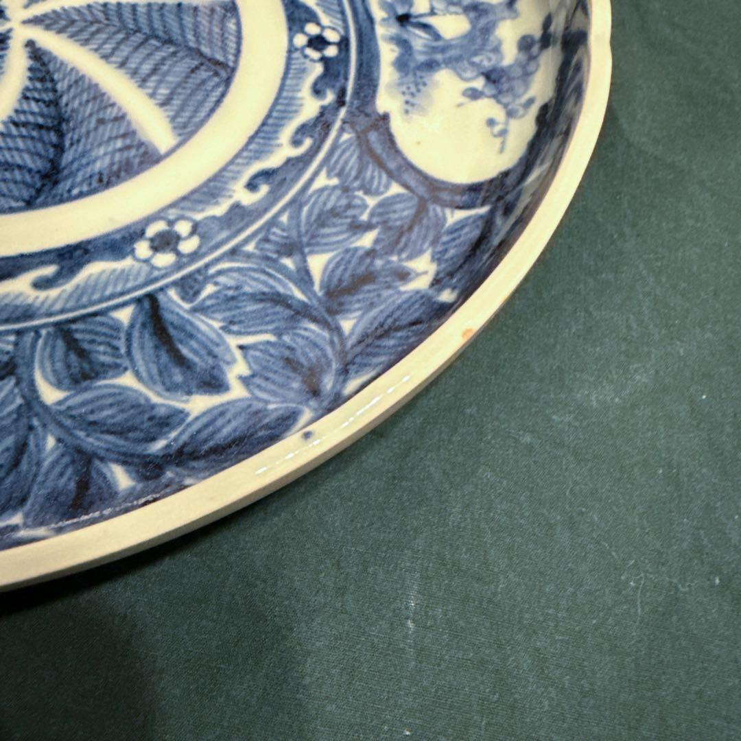 古伊万里　染付　窓絵松竹梅　草唐草　7寸皿